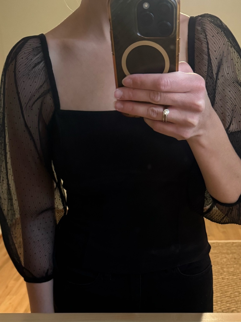 Socialite Black Square-Neck Puff Sleeve Top